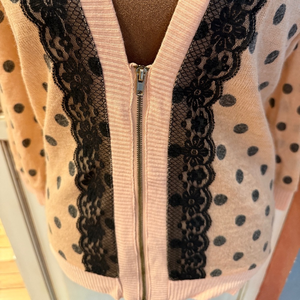 Spoiled Peach and Black Polka Dot Cardigan whimsigoth - Picture 3 of 7